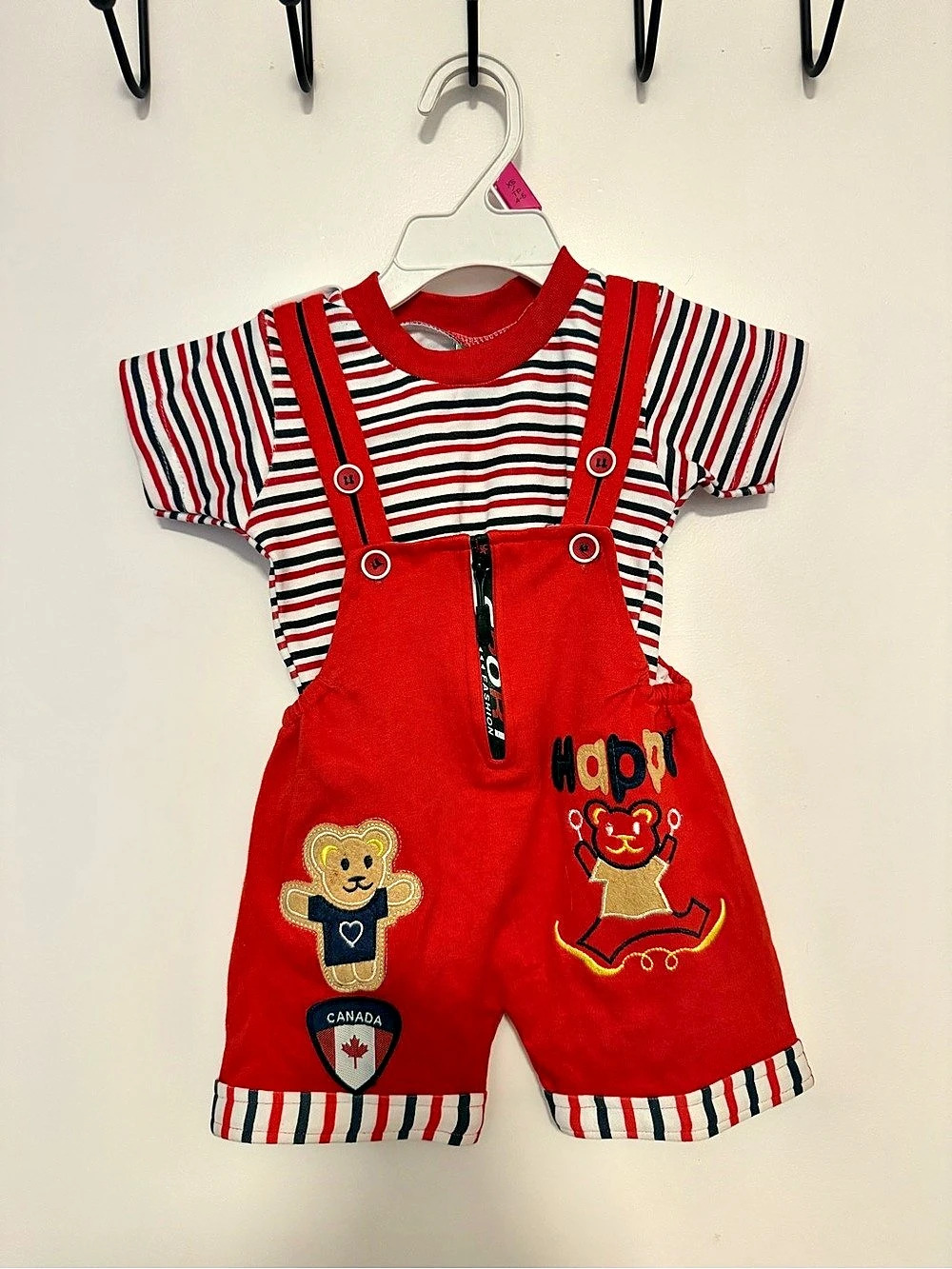 Vintage Hey Dude Baby size 1 Striped Romper Set in Red & White Like New